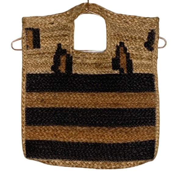 Jute Striped Bag With Cut Out Handle - Picture 3 of 5